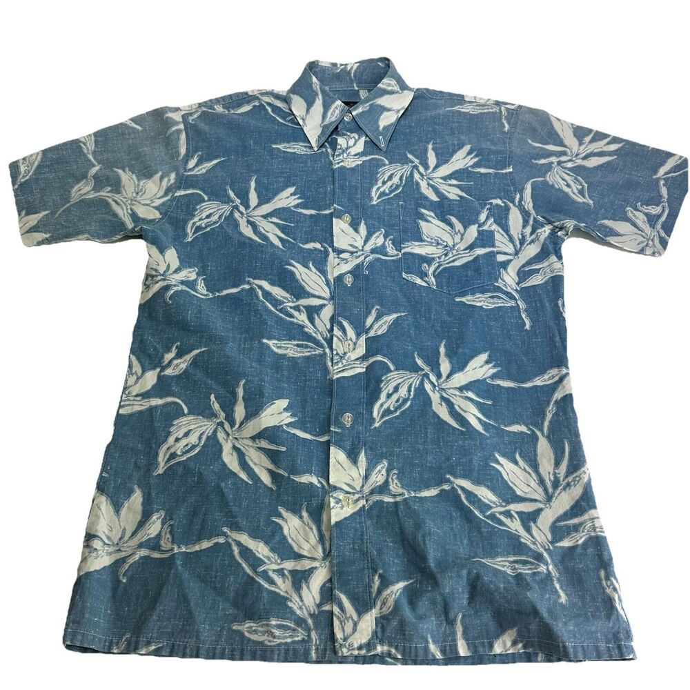 rene de france blue floral short sleeve button up shirt Size S